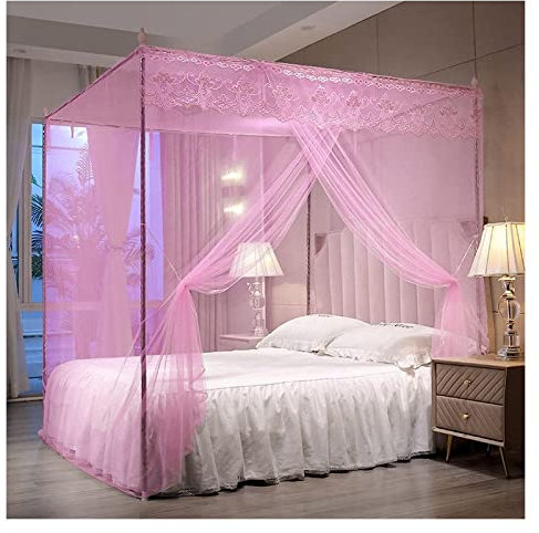 Himmelbett in Voll-/Queensize-Größe, Moskitonetz mit 4 Ecken, Betthimmelbett mit Vorhang, einfaches Pfostennetz (Farbe: 25 mm Dicke Halterung, Größe: 100 x 200 cm)