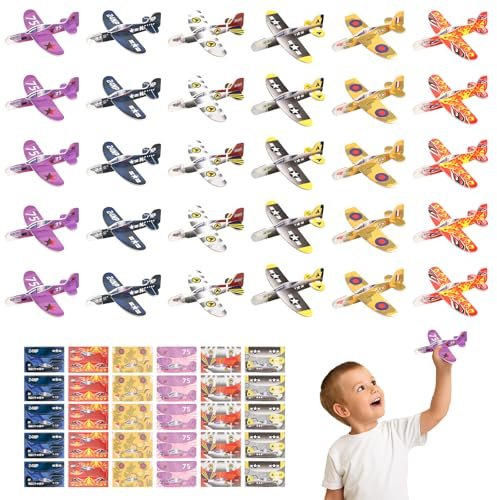 VOSSOT 30PCS Aereo Giocattolo Polistirolo per Bambini Aeroplano Giocattolo Vari Aereo Polistirolo da Lanciare Aeroplano per Bambini Giochi da Esterno per Bambinis per Grande Giochi Giardino Esterno