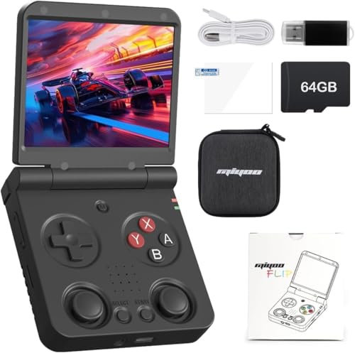 Whatsko Miyoo-Flip V2 Retro Handheld Game Console, 3.5 Inch Screen RK3566 System Portable Video Game Emulator Hand Held Console with WiFi/Bluetooth,64G