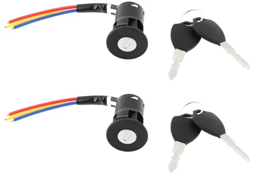 2 Pezzi Interruttori di Accensione a 3 Fili per Bici Elettrica con Chiavi 34 Mm Taglia Grande per Scooter Elettrici