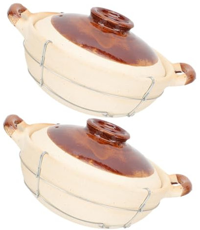 Zerodeko Cazuela De Barro Con Asa Única 0,5l Para Cocinar Arroz y Sopas, Arcilla De Alta Temperatura, Apta Para Horno, Para Uso Individual En Cocina Doméstica, Set De 2 Unidades
