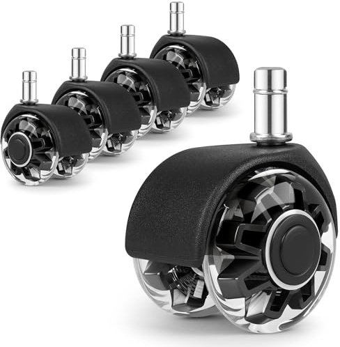 LALAGO 5 Pièces 11x22mm Roulettes pour Chaise de Bureau Noir, Roulette Silencieuses et Douces, 360° Rotation Roulette Sans Rayures pour Chaise de Bureau, Sols en Bois, Moquettes, Carrelages, Tapis