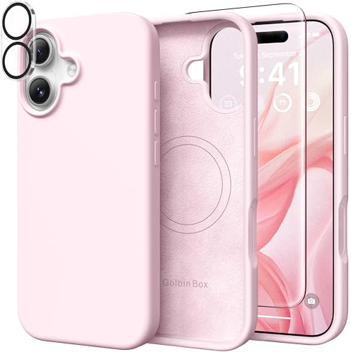GOLBINBOX Magnetische Silikonhülle für iPhone 17, Rosa | Kompatibel mit MagSafe, Display- und Kameralinsenschutz, stoßfeste Handyhülle mit kratzfestem Mikrofaser-Innenfutter