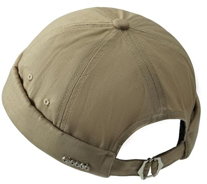 Clakllie Chapeau docker pour homme avec poignets roulés sans bord - Bonnet réglable - Casquette rétro sans visière, CDUK-FM2507B-Kaki, Taille unique
