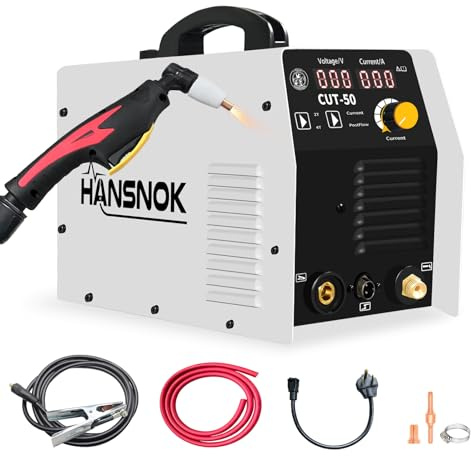 HANSNOK Plasma Cutter,50Amps Cutter Machine with 110/220V Dual Voltage IGBT Inverter,Large Digital Display,Air Sensor,1/2 Inch Clean Cut 5/8 Inch Max Cut Post Flow and 2T/4T,Portable Metal Cutting