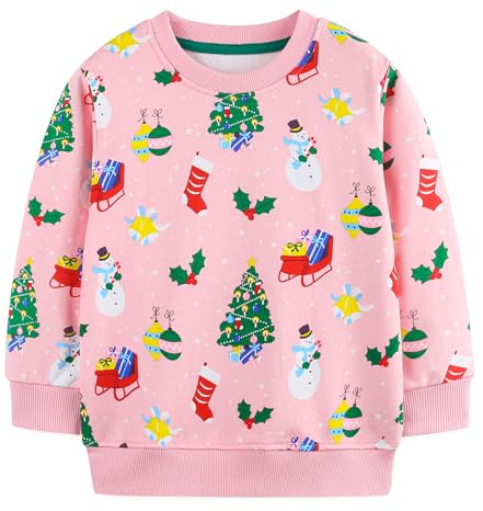 Tokeya sweatshirt flickor barn pullover bomull varm långärmad tröja casual sport tröjor sött tryck barnkläder långärmad rund hals toppar 2–7 år, storlek 92–122, Rosa 2, 104-110