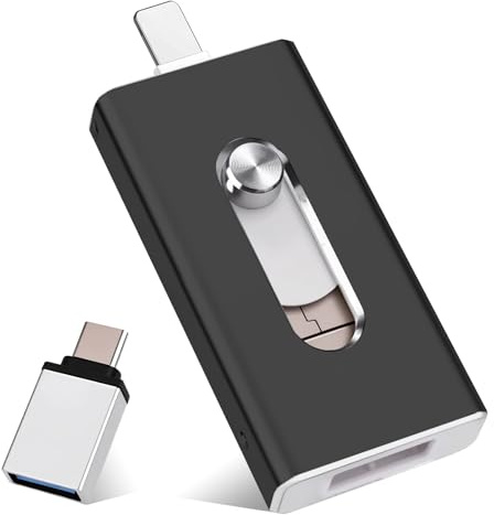 Chiavetta USB 128 GB per iPhone, con certificazione MFi, 4 in 1, per iPhone/iPad/Android/PC, unità flash con USB 3.0, micro USB, USB C, trasferimento dati veloce, backup per foto e video, nero