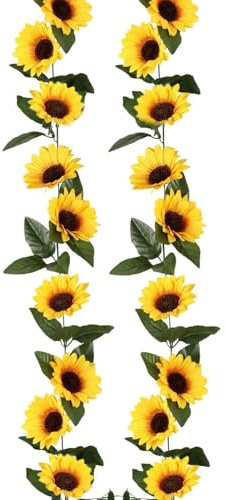 BSTHP Sonnenblumen Girlande Deko, 2 StüCk Plastik Sonnenblume Blumenkette, künstliche Sonnenblume Girlande, Ca. 2,4 M