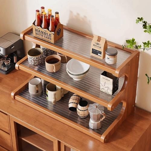 Dreamhousey - Estante de especias de 3 niveles para encimeras de cocina, armario de hogar, armario de café, taza, taza de almacenamiento, estante de almacenamiento simple de madera de oficina (3