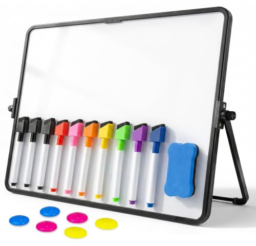 FOSHISY A3 Whiteboard with Stand, 40 x 30 cm Magnetic Desktop White Board | Double Sided Small Dry Erase Whiteboard, Portable Hanging Whiteboards with 10 Pens, 6 Magnets, 1 Eraser for School Office
