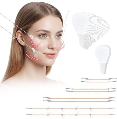 Kit de Cintas Lifting, 80 Parches Invisibles + 4 Elásticos, hilos tensores faciales, face lift tape, Crea instantáneamente un contorno en forma de V para el rostro, el cuello y el área de los ojos