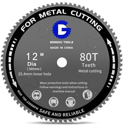 305mm Metal Steel Cutting Saw Blade-DONGGU, 80T TCG Circular Saw Blade with Cermet Teeth, Fits Diablo D1472CF & Evolution 12” Metal Chop Saws, Cool & Burr-Free Low-Spark Cuts(305, 80)
