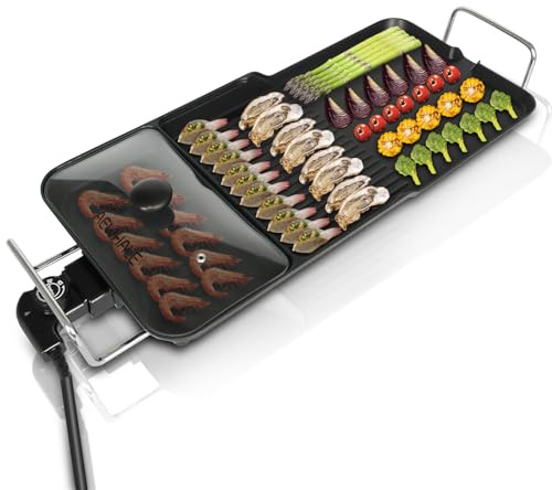 AEWHALE 3-in-1 Teppanyaki Grill XL,2000W Electric Griddle Non-Stick with Adjustable Temperature for Indoor Outdoor,Suitable for 4-6 Persons Use