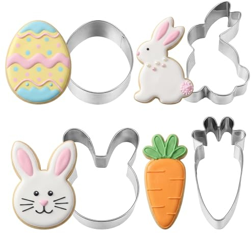 Lysjoy Ausstechformen Ostern, 4 Stück Osterhasen Ausstecher, Keksausstecher Ostern aus Edelstahl Osterausstechformen Hase Plätzchenausstecher Osterformen zum Backen Osterei Ausstecher Cookie Cutter