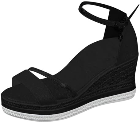 ZTFYKLIN Sandalias Senderismo Mujer De Con Tacón Cuña Envolvente Tiras Y Para (Black, 37) Verano Negro Zapatos Ortopédicos Comodas Fucsia Atadas Al Tobillo Romanas Hebilla Cuero Slip On