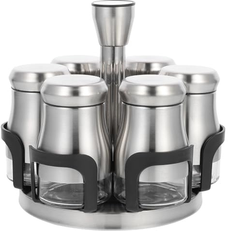 POPETPOP Lot de 6 Salières et Poivrières en Verre avec Support en Acier Inoxydable, Assortiment de Pots à Épices Transparents Cuisine, Accessoires Pratiques pour Saupoudrer Sel, Poivre