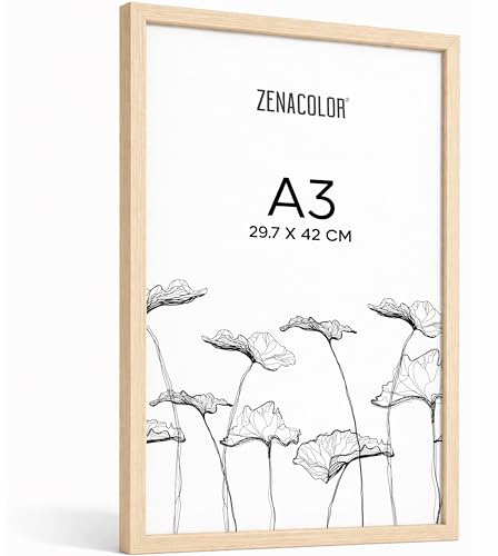 Zenacolor Bilderrahmen A3, Holz Eiche - Schutzfolie Gegen Kratzer, Flexibel Aufhängbar Oder Freistehend