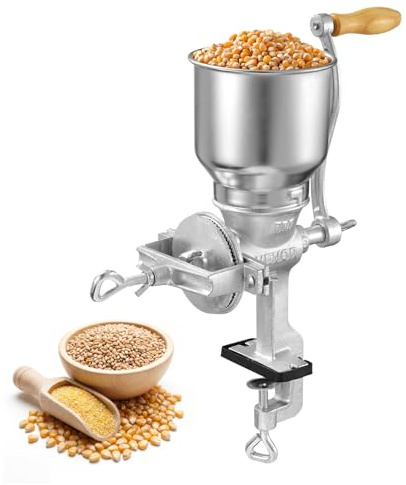 VEVOR Molinillo de Cereales Manual con Manivela y Tolva Alta de 14 cm, Molino de Granos de Hierro Fundido, con Abrazadera de Mesa Estable, Trituradora de Granos para Especias, Café, Nueces, Cereales