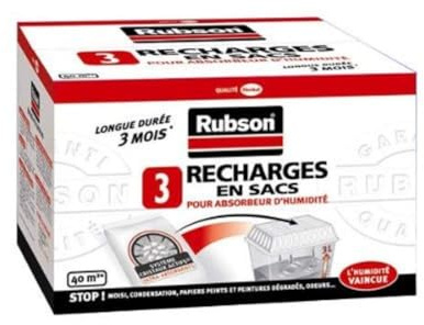 RUBSON recharges en sac pour absorbeur d'humidité - 3 recharges de 1 kg, Blanc
