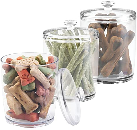 mDesign 3er-Set Futterdose für Tiernahrung – praktische Tierfutter Aufbewahrung – Futterbox für Kleintierfutter und Leckerlis mit Deckel – durchsichtig