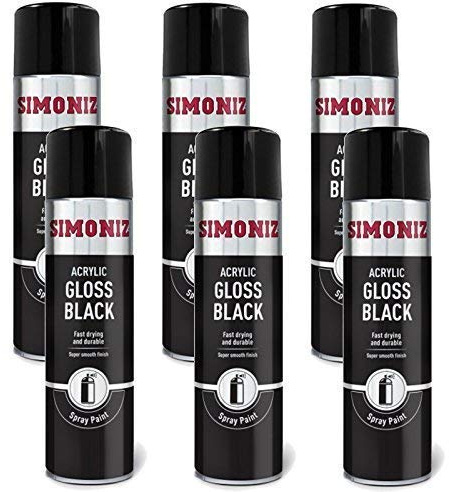 Simoniz Spray Paint Aerosol 500ml CAN Gloss Black x6