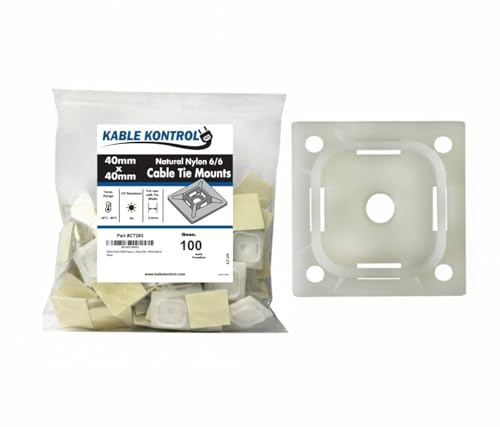 Kable Kontrol Zip Tie Mounts, 1-1/2” Sq, Natural White, 100 Pcs, Adhesive Backed Multi-Purpose Mounting Squares Nylon Cable Tie Wrap Anchor Pads for Cable Management