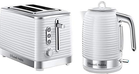 Russell Hobbs 24370 Inspire High Gloss Plastic Two Slice Toaster, White with Kettle