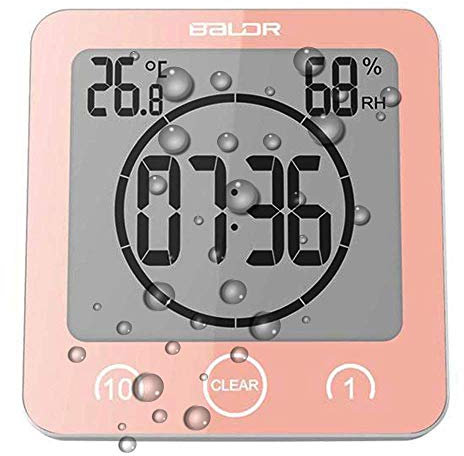 Suhey Orologio Digitale LCD per Doccia, Orologio da Bagno Orologio da Doccia Impermeabile Orologio da Polso Temperatura umidità Orologio da Parete Orologio da Cucina Timer da Cucina (Rosa)