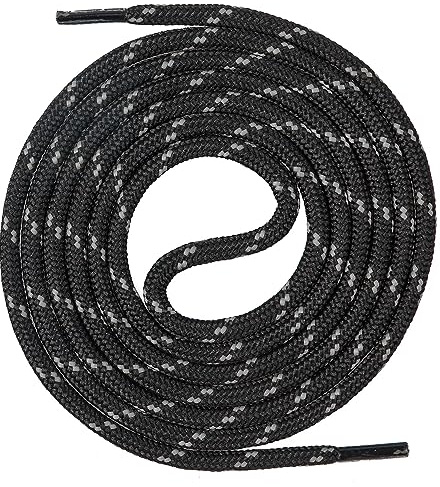 Mount Swiss Skosnören runda ø 4,5 mm I premium skosnören slitstarka av slitstark polyester för vandringsskor, arbetsskor, berg- och vandringsskor I Shoe-Laces längder 70–220 cm, Svart / grå, 180 cm