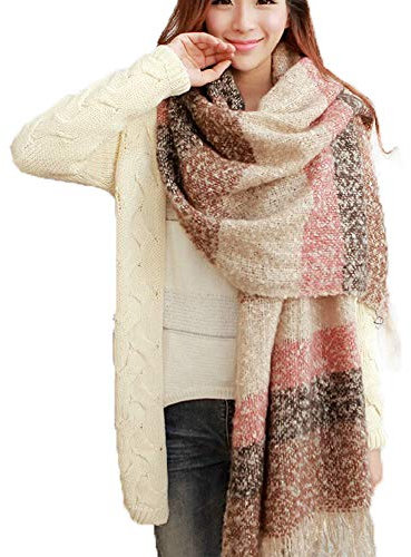 MAKFORT XXL Schal Damen Klassisch Streifen Schal Herbst Halstuch Damen Winter Warme Super Lange Stola Frauen Mit Quasten Schal
