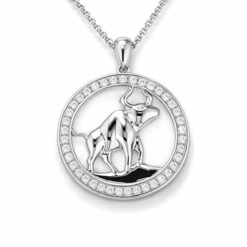 PAVELS Eclipse Kollektion Sternzeichen Halskette Silber – 12 Tierkreiszeichen Konstellation Anhänger – Astrologie Schmuck Geschenk für Damen (Stier)
