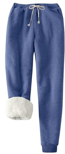 Flygo Women's Winter Warm Fleece Joggers Pants Sherpa Lined Athletic Active Sweatpants(Medium, Blue)