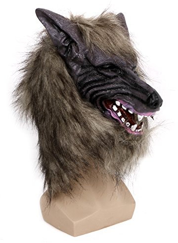 GET Fresh Fancy Dress Costume Mask, Latex Animal Wolf Head With Hair Mask For Halloween Party