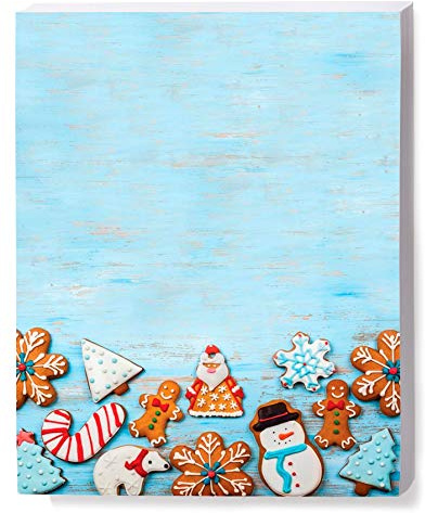 PaperDirect Rustic Christmas Cookie Delight Border Papers, Cozy Holiday Design with Assorted Festive Cookies on Blue Background, 8.5 x 11, Acid-Free, Ideal for Letters, Invitations, Cards, 25 Sheets