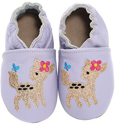 koshine krypskor/babyskor av mjukt läder för barn, inneskor, tofflor, 0–3 år (grå, 18), Reh, 18/19 EU