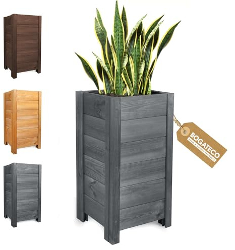BOGATECO Macetero Jardín Madera para Exteriores | 39 x 39 x 79 cm | Terraza Balcón | Caja Cuadrada | Construcción Robusta y Impregnado | Llega ensamblado | con Agro-Textil | Antracita