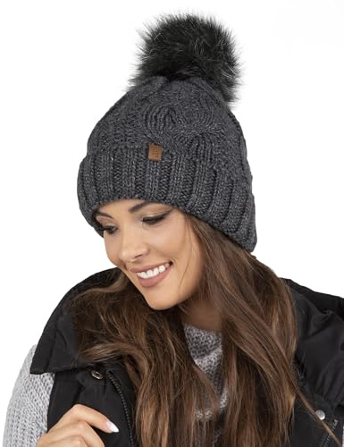 VIVISENCE Wintermütze Mit Bommel Damen Warmes Ideal Für Kalte Wintertage 7014