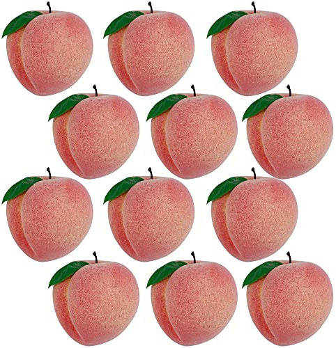Happy Trees 12pcs Artificial Peach Simulation Fruit for Home Kitchen Table Cabinet Party Décor Photography Props Food