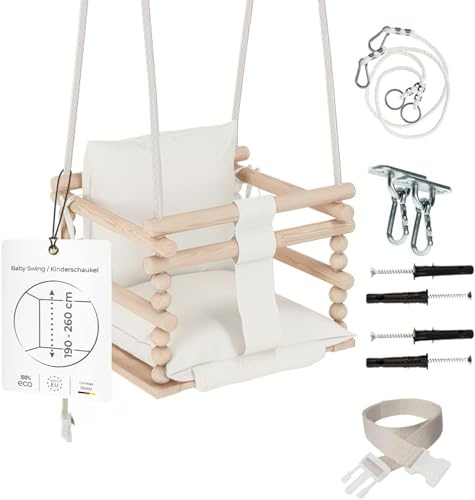 MAMOI® Babygunga för inomhusbruk, gungstol för baby, naturlig träskala, babygunga för barn från 3 i 1