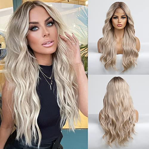EMMOR lange Lace-Front-Perücke für Frauen,Naturhaar-Effekt,handgebunden/langlebig/leicht.