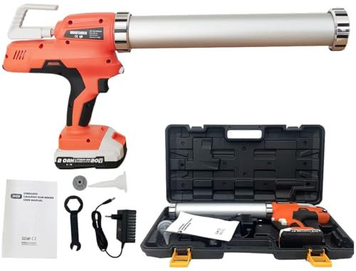 CDZHLTG Profi Akku Kartuschenpresse Silikonspritze, Kartuschenpistole LED 6500N mit 1 x 2Ah 20V Li-Ion-Akku, mit Ladegerät & Tragbare Box, 0-9 mm/s stufenlos, Orange