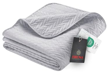 Ibena Nancy Tagesdecke 280x250 cm Tagesdecke Grau Leichte Decke mit Zopfmuster