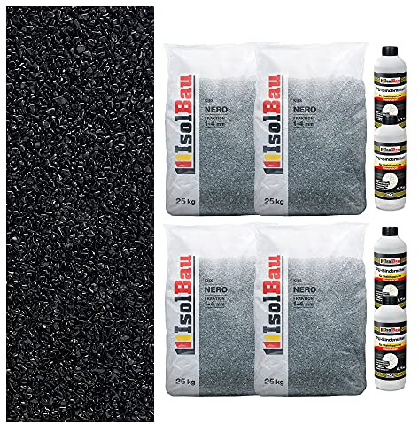 Isolbau Steinteppich Aussen Komplettset Marmorkies 100kg + Bindemittel bis 10m² Nero 1/4mm Epoxidharz, Terassenboden, Natursteinboden Marmorkies Bodenbelag, Steinboden, Marmorstein, Innen Außen