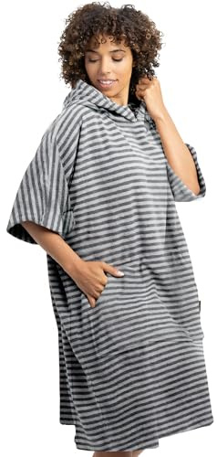 HOMELEVEL Badponcho för kvinnor och män – surfponcho av 100 % bomull – handduk för vuxna – unisex badrock – badhandduk med huva, ljusgrå/mörkgrå, L-XL