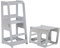 KYWAI® Montessori Lernturm ab 1 Jahr – 2-in-1 Learning Tower & Tisch – Lernturm ab 2 Jahre, klappbar, höhenverstellbar, sicheres & stabiles Design aus Holz für Küche & Bad (grau)