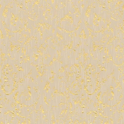 Papier peint baroque Profhome 306602-GU papier peint textile texturé au style baroque brillant beige or 5,33 m2