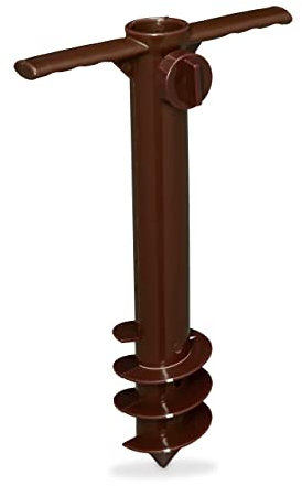 Relaxdays Puntale Reggiombrellone e Stendini, Trivella a Vite, Infilare e Avvitare, Aste: 19-32 mm, Plastica, Marrone, 37,5 x 23,5 x 7,5 cm