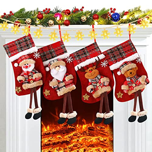 CHAMEEN Juego de 4 medias de Navidad, 1,5 m, cinta de luz de copos de nieve, calcetines, calcetines de Navidad, calcetines de Navidad, decoración familiar, etc
