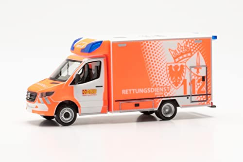 Herpa Modellauto Mercedes-Benz Sprinter '18 Fahrtec RTW Feuerwehr Essen, Miniatur im Maßstab 1:87, Sammlerstück, Made in Germany, Modell aus Kunststoff