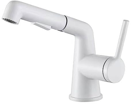 Rubinetto Lavabo Bagno con Doccetta Estraibile, Miscelatore Lavabo Bagno Estraibile Bianco Rubinetto Lavabo Ottone Rubinetto Lavabo